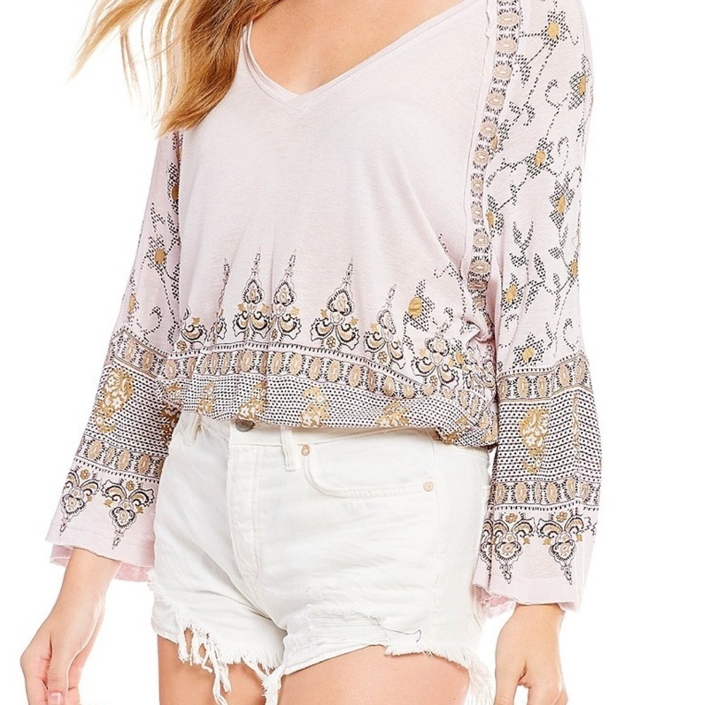 Free People Lilac Medallion Top NWT Long Sleeve